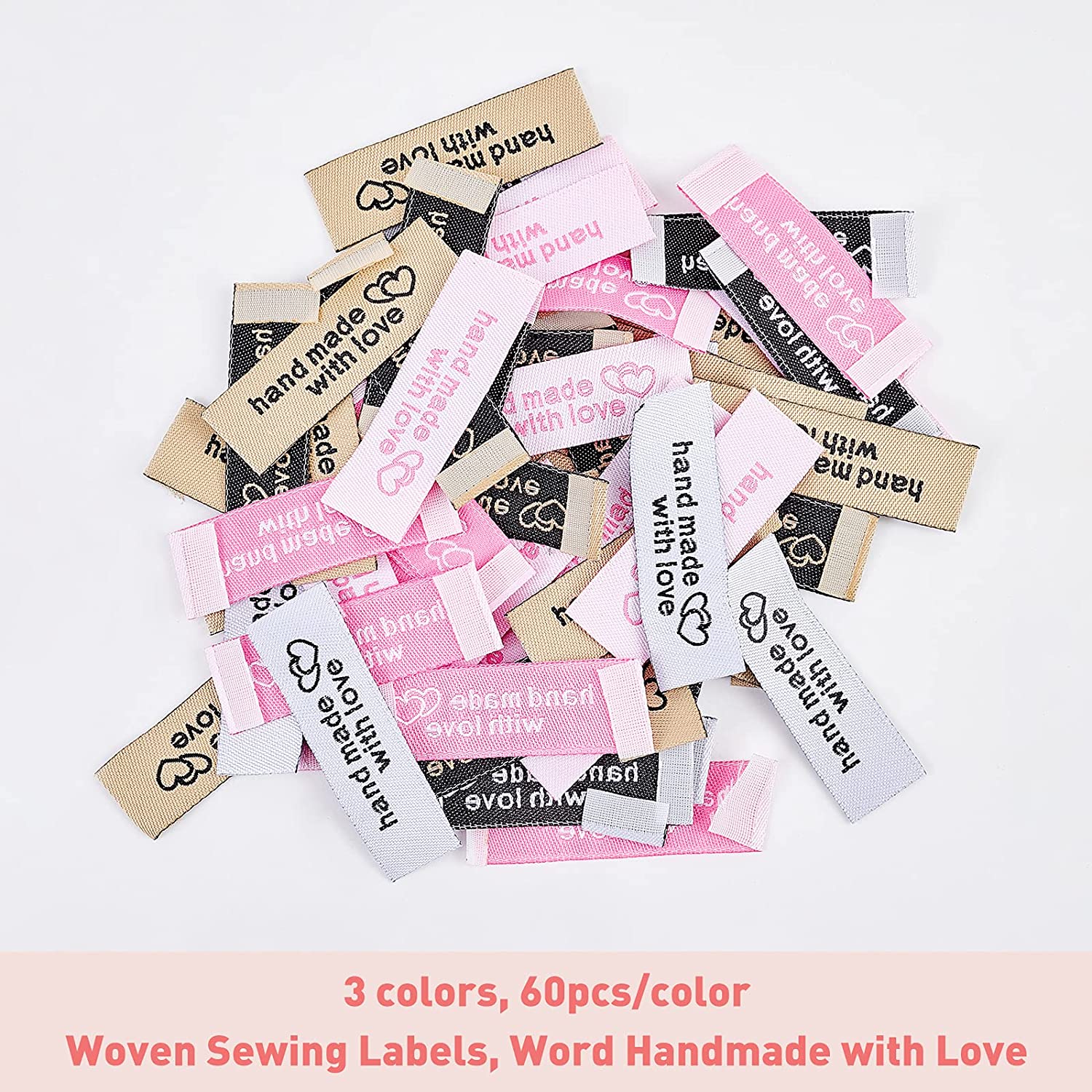 180 PCS Woven Sew-on Tags 3 Colors Pre-Cut Sew On Labels Handmade